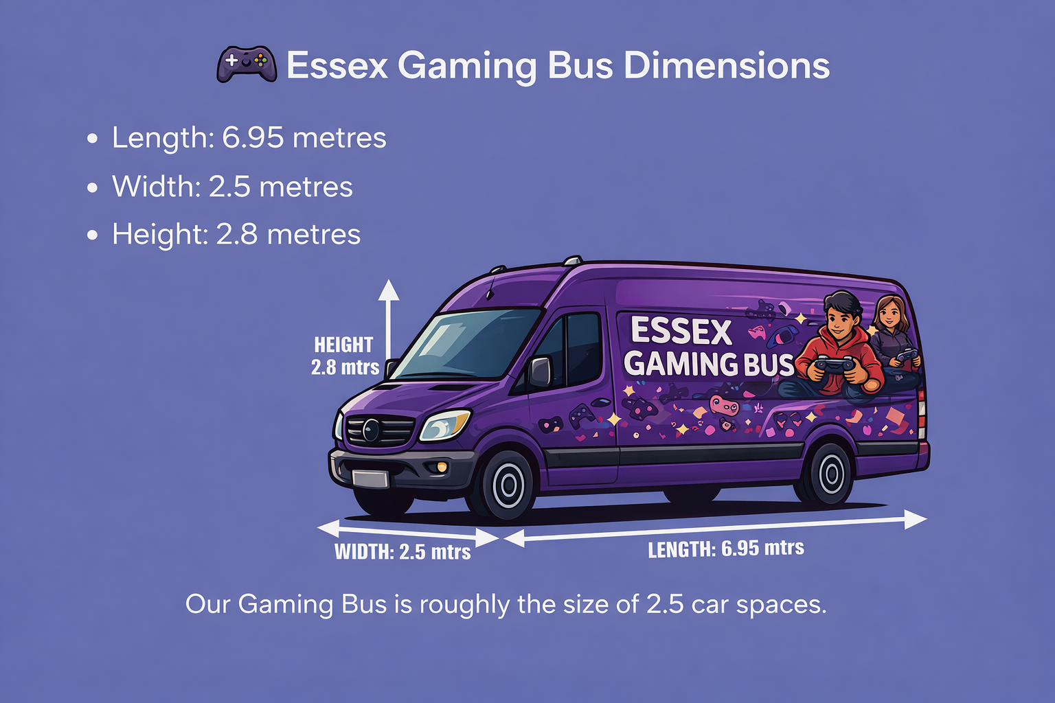 Essex Gaming Bus vehicle dimensions for parking setup